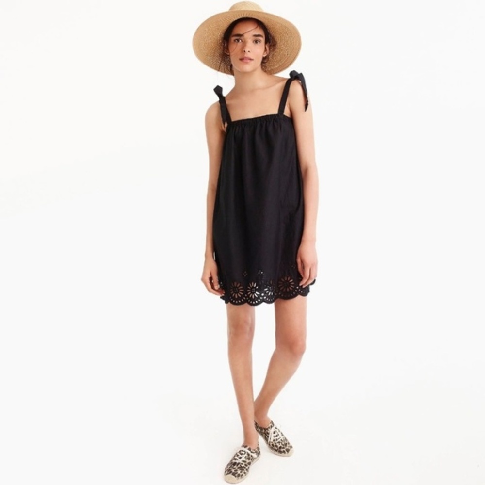 J. Crew Women's Tie-Shoulder BLACK cut out Dress with Embroidery XL